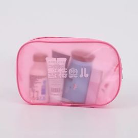 La bolsa de plástico rosada del PVC del maquillaje con la cinta mágica y la superficie de costura del arte de la secuencia
